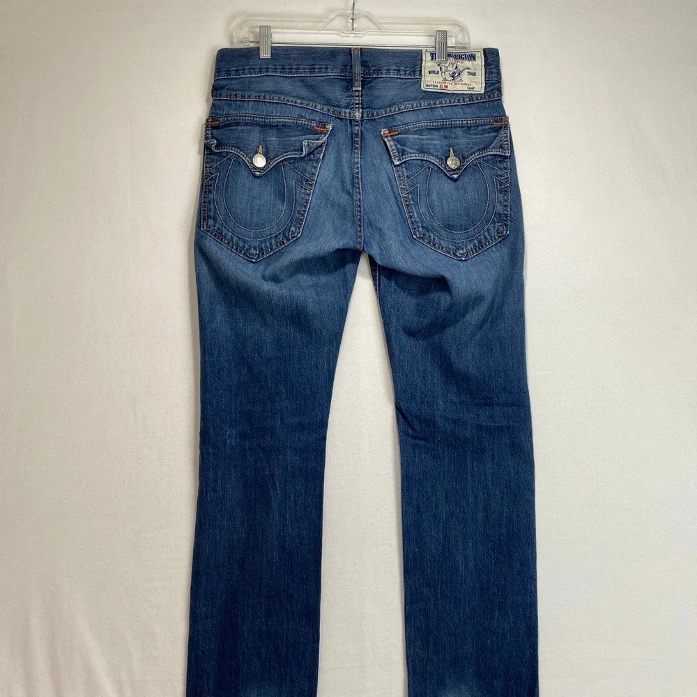 Y2K True Religion Section Slim Jeans Mens 31X32 Blue Denim Horseshoe Flap